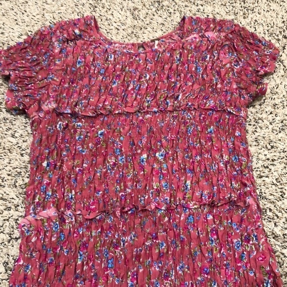 Free People Bodycon Dress Size Small Dark Mauve Pink Shirred Floral Ruffle - Picture 3 of 8
